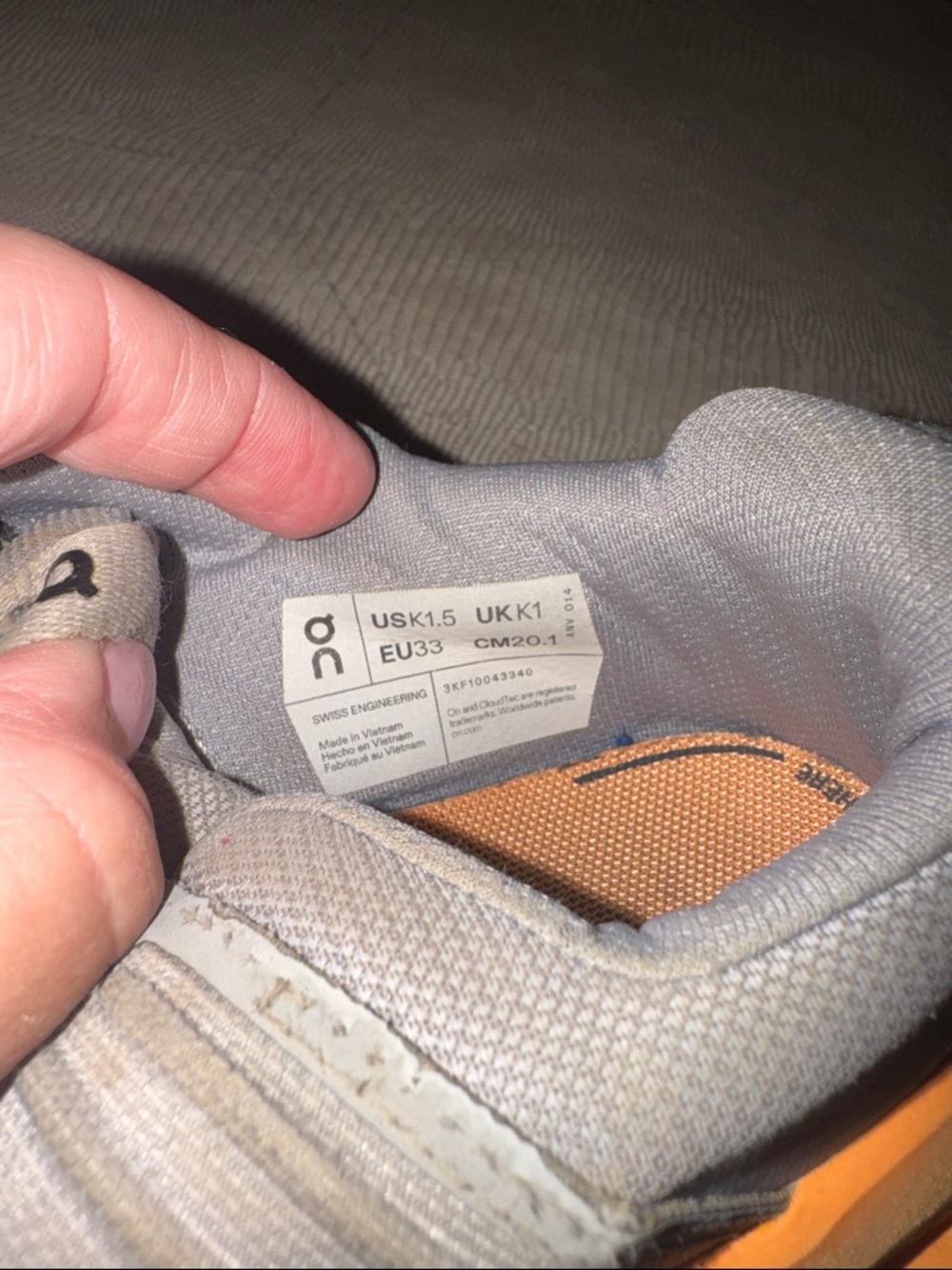 Boys OnCloud Tennis shoes
Size 1.5
Grey/orange
Used but with lots of wear left! - Picture 7 of 7